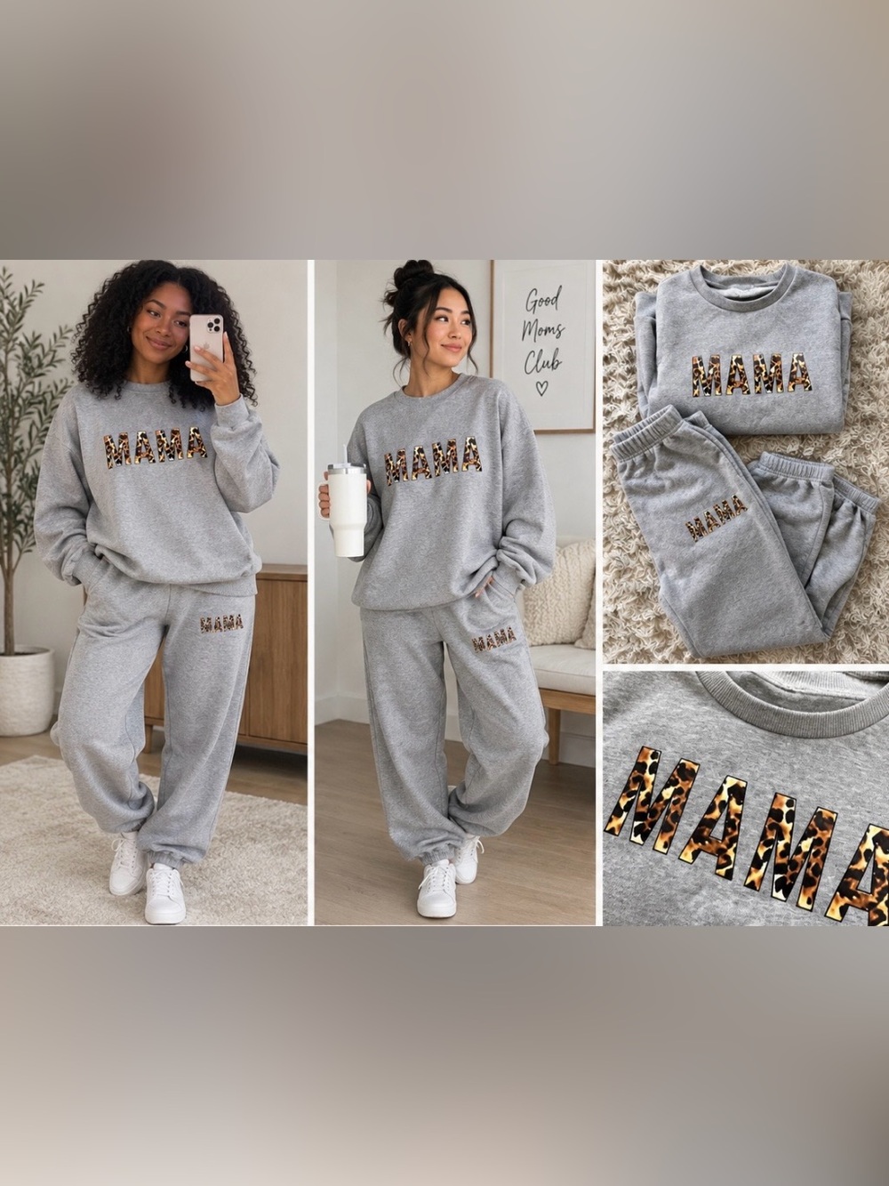 šš§”NWOT Mama Sweatshirt & Jogger Set | Grey Leopard Print | Size Large